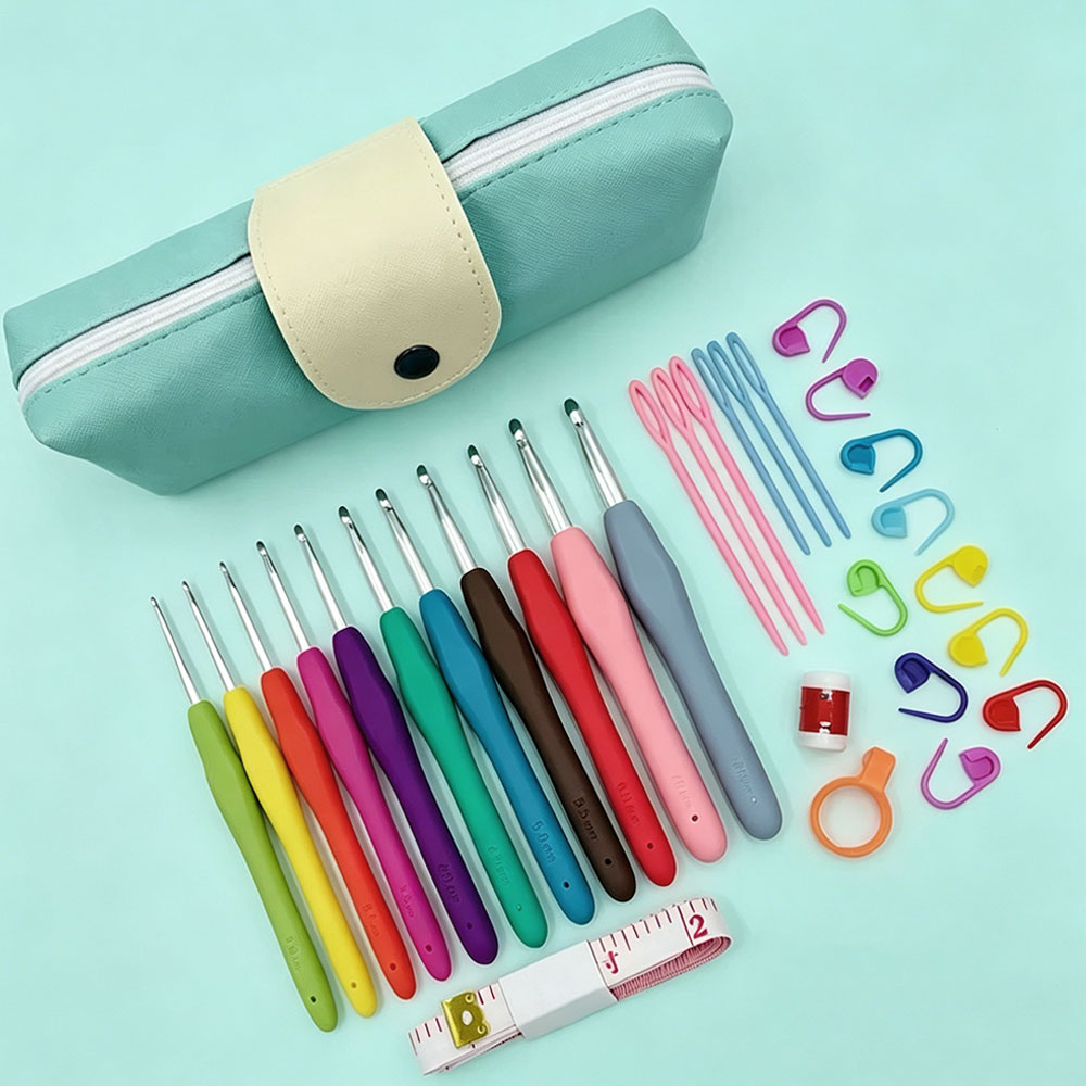 Tool Set - 37-teiliges Häkelnadel-Set mit Aufbewahrungstasche, weiche Griffe,
